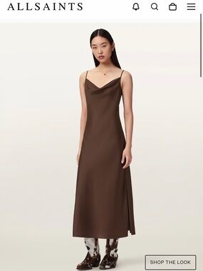 All Saints HADLEY SLIM FIT MIDI DRESS - Brown
